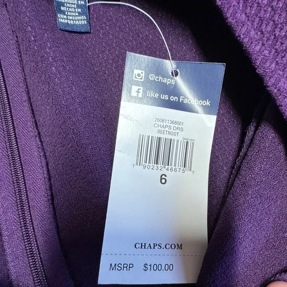 Chaps Women’s Purple Fit & Flare Textured 3/4 Sleeve V-Neck Party Dress Sz 6 NWT - Picture 8 of 11